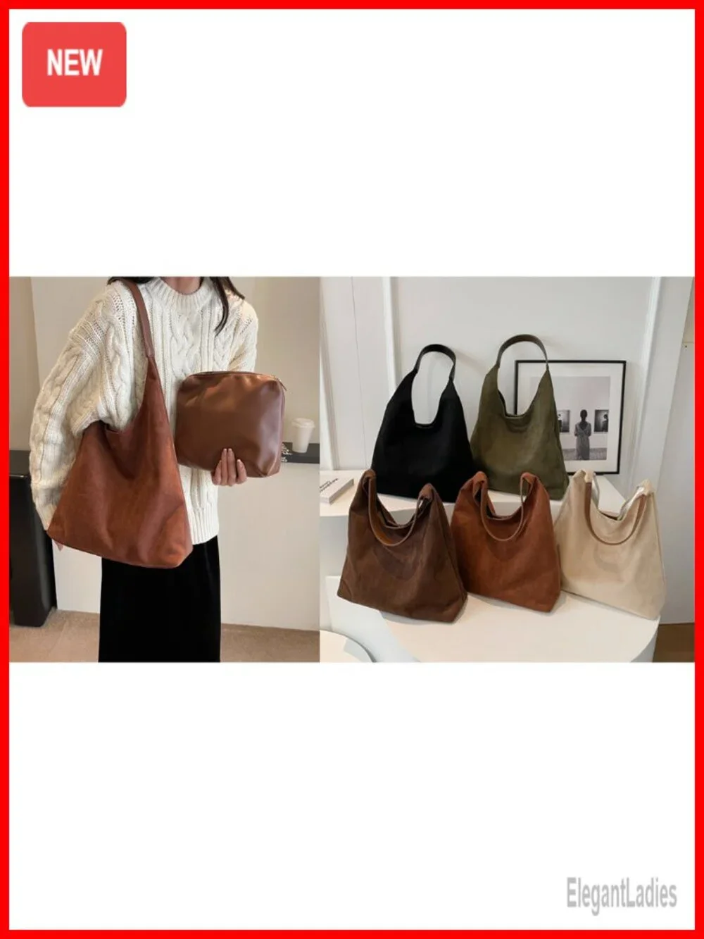 2 Pcs Slouchy Hobo Bags Suede Crescent Satchels Shoulder Bag Crossbody Purse